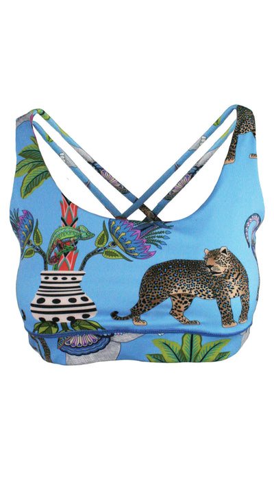 Lunch With Leopards Blue Free My Heart Sports Bra